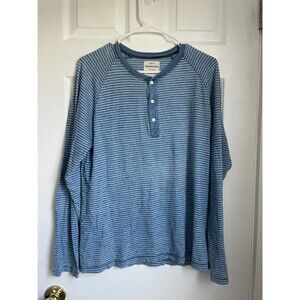 Splendid Mills Shirt Mens M Henley Striped three button blue long sleeve READ!!